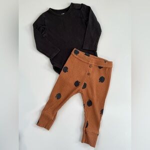 Zara Kids Black Onesie and Brown Leggings Set